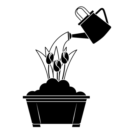 beautiful roses cultivated in pot with sprinkler vector illustration designのイラスト素材