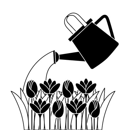 Beautiful flowers cultivated with sprinkler vector illustration designのイラスト素材