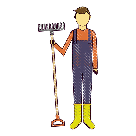 gardener with rake avatar character icon vector illustration designのイラスト素材