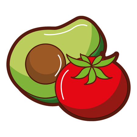 fresh avocado with tomato vector illustration designのイラスト素材