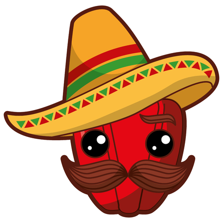 fresh pepper with mexican hat  character vector illustration designのイラスト素材