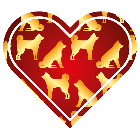 heart love dog zodiac calendar pattern vector illustration red and golden imageのイラスト素材