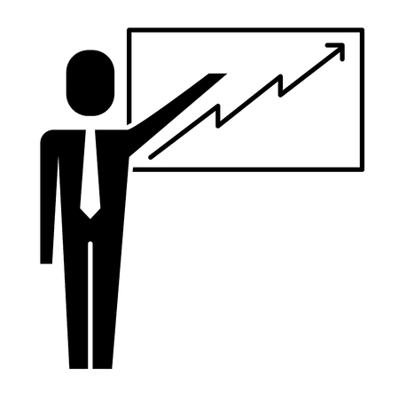 Businessman pointing presentation board success arrow vector illustration pictogramのイラスト素材