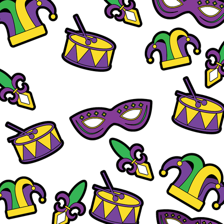 drum mask hat fleur de lis mardi gras carnival icon image vector illustration design のイラスト素材