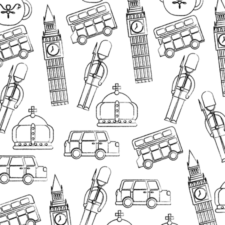 guard big ben double decker bus crown london united kingdom pattern image vector illustrationd design  black sketch lineのイラスト素材