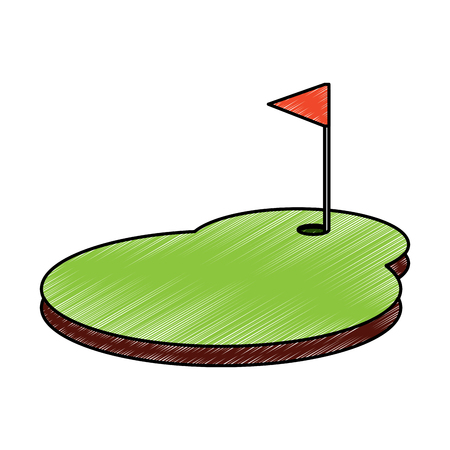 Cartoon golf flag with hole grass field illustration.のイラスト素材