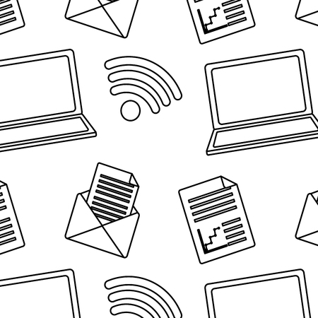 seamless pattern internet laptop wireless internet email and document vector illustrationのイラスト素材