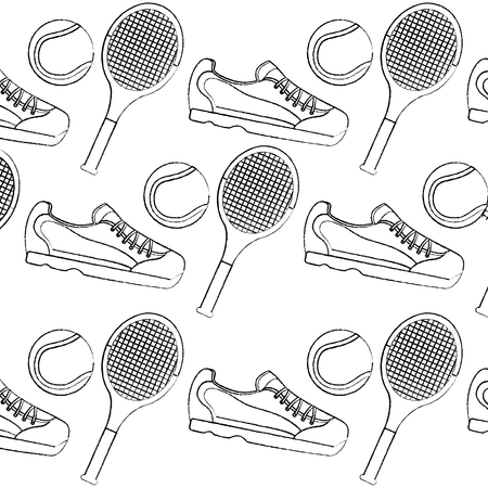 tennis racquet sneakers  and ball icon image vector illustration design  black sketch lineのイラスト素材