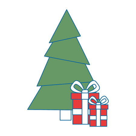 merry christmas tree with gifts vector illustration designのイラスト素材
