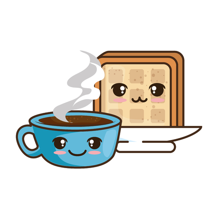 Delicious coffee cup with slice bread character illustration design.のイラスト素材
