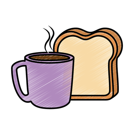delicious coffee cup with slice bread vector illustration designのイラスト素材