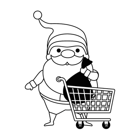 cute santa claus with shopping cart kawaii character vector illustration designのイラスト素材