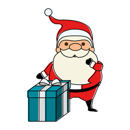 cute santa claus with gift kawaii character vector illustration designのイラスト素材