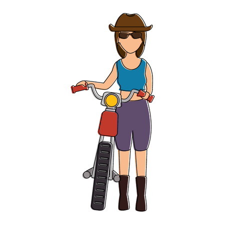 Sexy motorcyclist with hat avatar character vector illustration designのイラスト素材