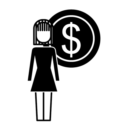 businesswoman dollar coin money symbol vector illustrationのイラスト素材