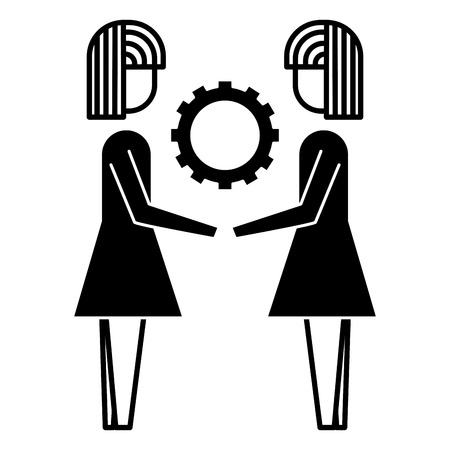 Two businesswomen holding gear teamwork concept vector illustrationのイラスト素材