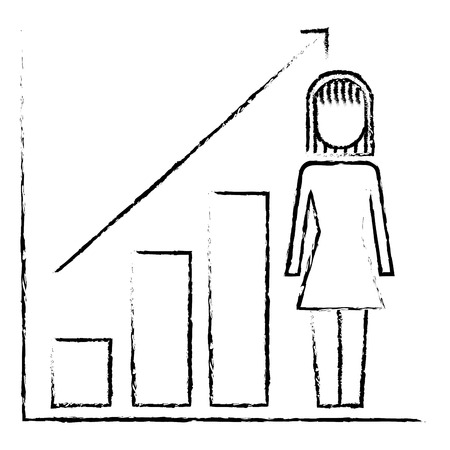 Businesswoman with diagram arrow growth finance illustration sketch design.のイラスト素材