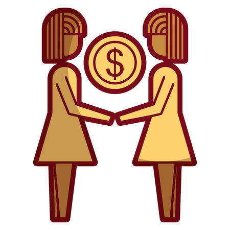 Two girls and a dollar coin icon.のイラスト素材