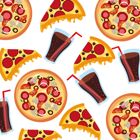 fast food pizza soda with straw seamless pattern vector illustrationのイラスト素材