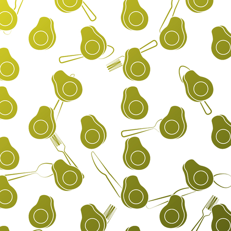 seamless pattern avocado fresh slice fork knife and spoon vector illustrationのイラスト素材