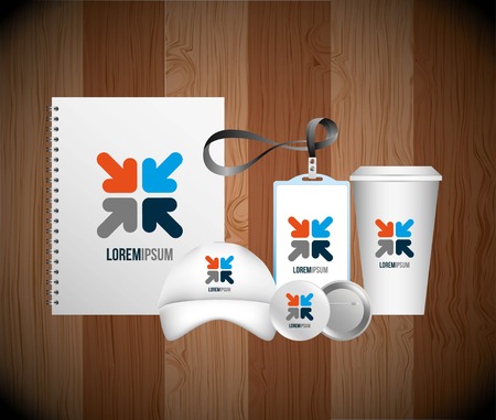 corporate identity branding business stationery advertising wooden background vector illustrationのイラスト素材
