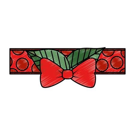 Bowtie ribbon in Christmas colors isolated icon illustration design.のイラスト素材