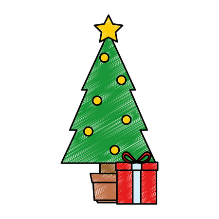 christmas tree with gifts vector illustration designのイラスト素材