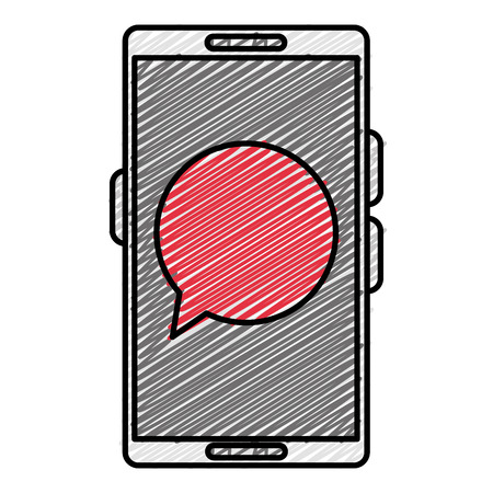 Phone device with red speech bubbles icon illustration design.のイラスト素材