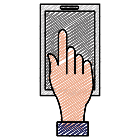 Hand with smartphone device isolated icon vector illustration designのイラスト素材