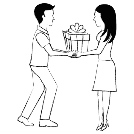 couple with giftbox present vector illustration designのイラスト素材