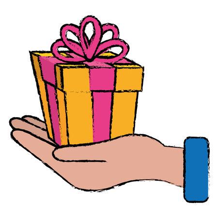 hand with gift box present icon vector illustration designのイラスト素材