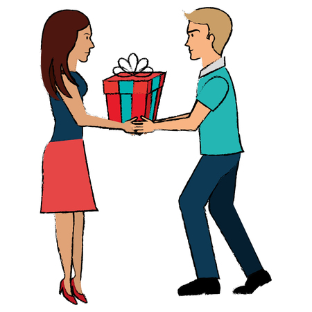 couple with giftbox present vector illustration designのイラスト素材