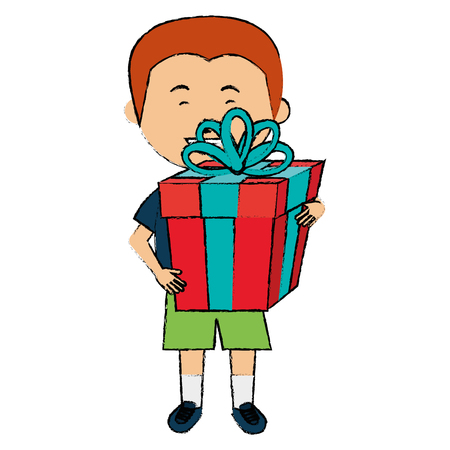 little boy with gift vector illustration designのイラスト素材