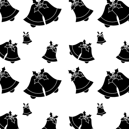 Bells with holly berries christmas related pattern image vector illustration design black and whiteのイラスト素材