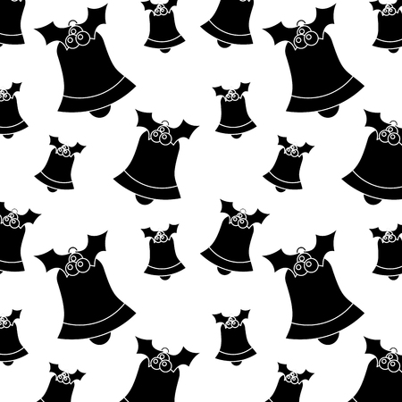 Bells with holly berries christmas related pattern image vector illustration design black and whiteのイラスト素材