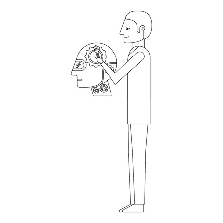 scientist repairing humanoid robot vector illustration designのイラスト素材