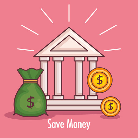 Bank building with money vector illustration design.のイラスト素材