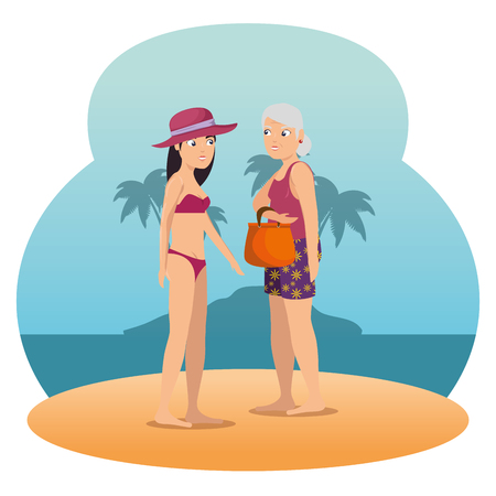 People on the beach summer vacation vector illustration graphic designのイラスト素材
