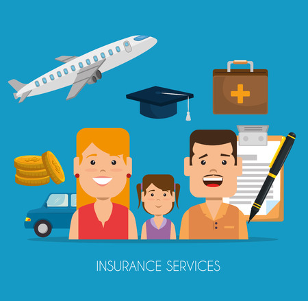 insurance services concept home car health travel education vector illustration graphic designのイラスト素材