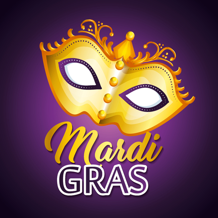 Mardi gras lettering poster with mask carnival banner vector illustration graphic designのイラスト素材