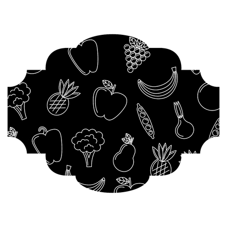 Frame with fruits and vegetables pattern vector illustration design.のイラスト素材