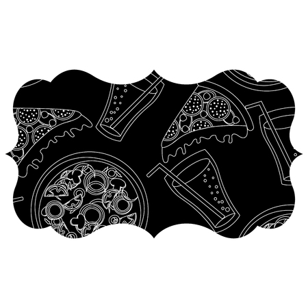 Frame with pizza and soda pattern background vector illustration design.のイラスト素材