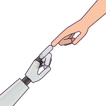 Human hand with robot hand vector illustration designのイラスト素材