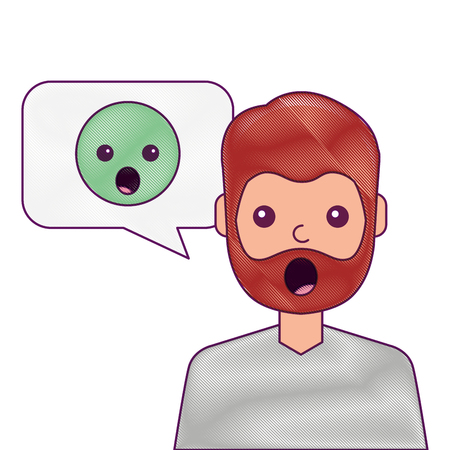 man with surprised emoticon in speech bubble vector illustrationのイラスト素材