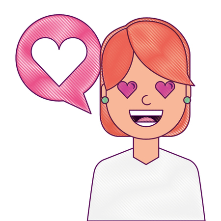 young woman with love heart in speech bubble  illustration drawing designのイラスト素材