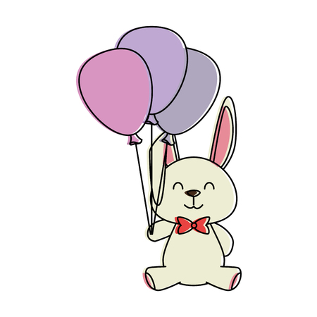 cute little rabbit with balloons air vector illustration designのイラスト素材