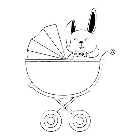 A cute little rabbit in baby cart vector illustration designのイラスト素材