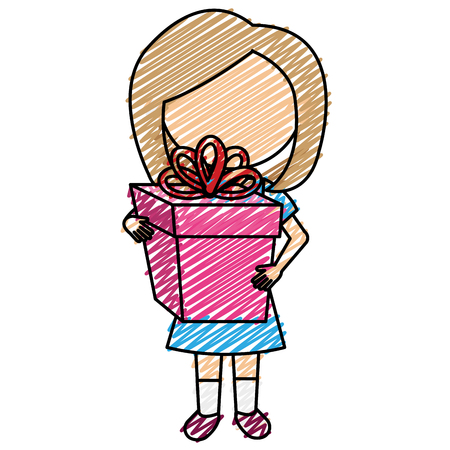 Cute girl with gift. Vector illustration design.のイラスト素材