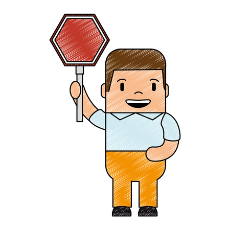funny man with traffic signal avatar character vector illustration designのイラスト素材