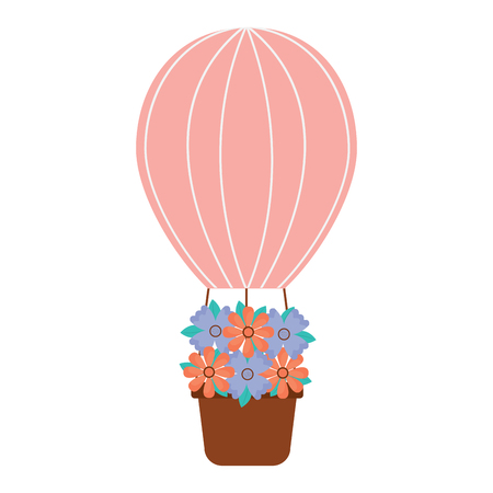 air ballon basket flowers romance vector illustrationのイラスト素材